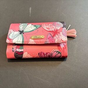 NWOT Buxton Snap Closure Pink Butterfly Trifold Print Wallet